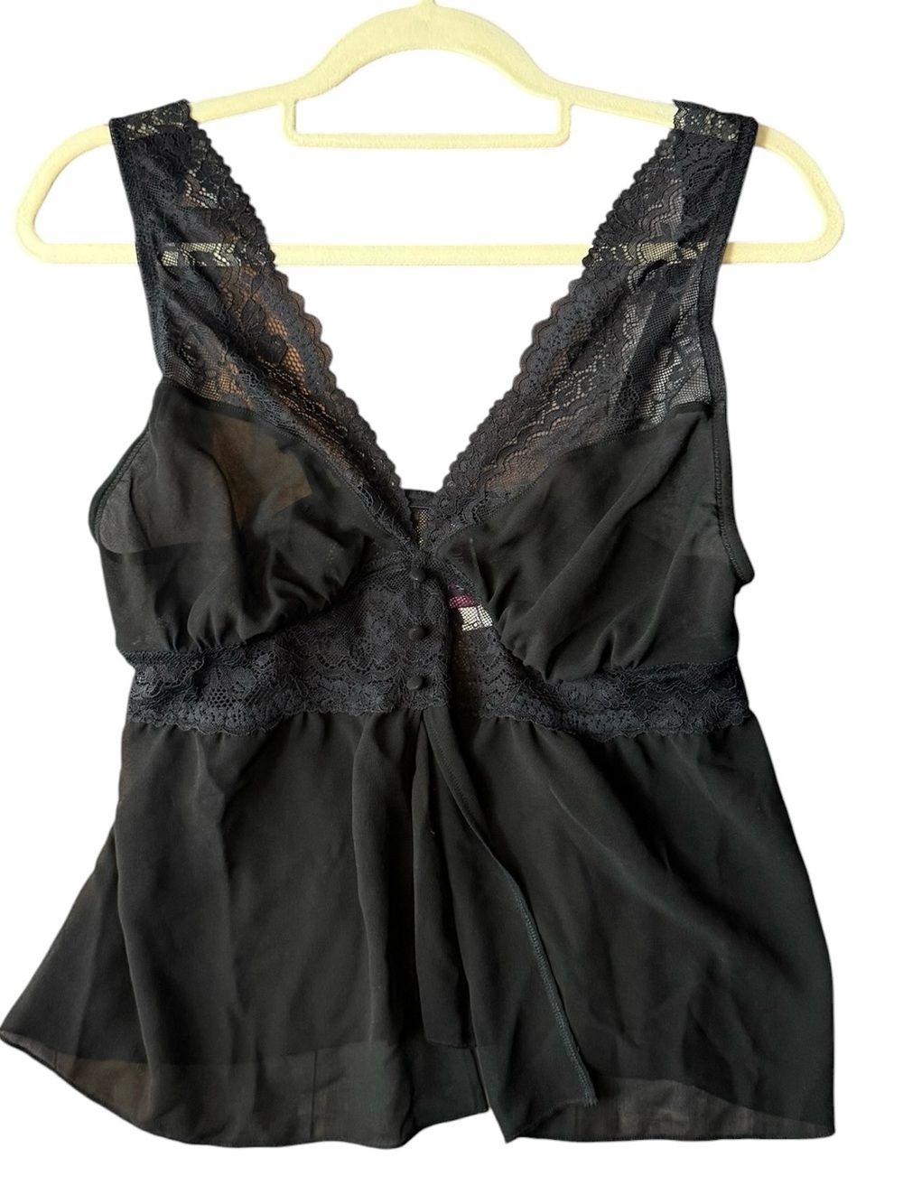 Adore Me Black Sheer Lace Babydoll Chemise Top sheer layering Size Large